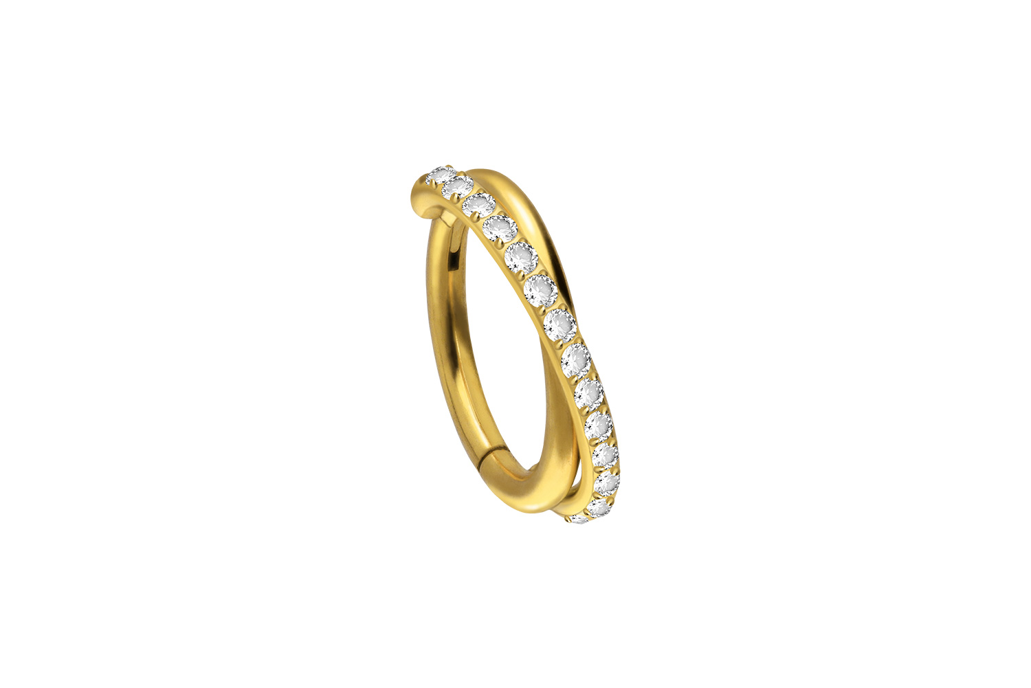 Titan Segmentring Clicker Piercing 2 RINGE ÜBERKREUZT + EINGEFASSTE KRISTALLE